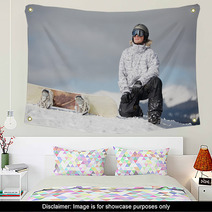 Male Snowboarder Against Sun And Blue Sky Wall Art 46541965