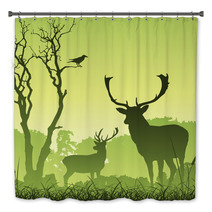 Male Stag Deer On A Meadow With Trees And Bird Bath Decor 28983199
