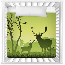 Male Stag Deer On A Meadow With Trees And Bird Nursery Decor 28983199