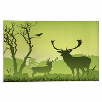 Male Stag Deer On A Meadow With Trees And Bird Rugs 28983199