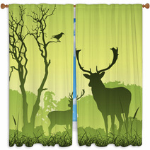 Male Stag Deer On A Meadow With Trees And Bird Window Curtains 28983199