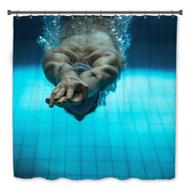 Male Swimmer At The Swimming Pool.Underwater Photo. Bath Decor 77741766