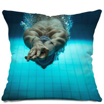 Male Swimmer At The Swimming Pool.Underwater Photo. Pillows 77741766