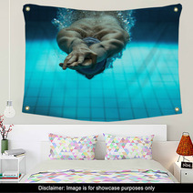 Male Swimmer At The Swimming Pool.Underwater Photo. Wall Art 77741766