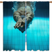 Male Swimmer At The Swimming Pool.Underwater Photo. Window Curtains 77741766