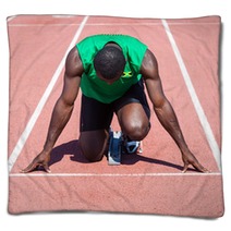 Male Track And Field Athlete Before The Race Start Blankets 43959981