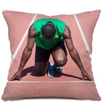 Male Track And Field Athlete Before The Race Start Pillows 43959981
