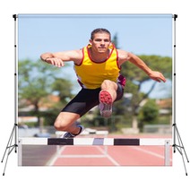Male Track And Field Athlete During Obstacle Race Backdrops 43776854