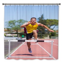 Male Track And Field Athlete During Obstacle Race Bath Decor 42723971