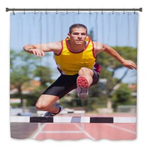 Male Track And Field Athlete During Obstacle Race Bath Decor 43776854