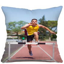 Male Track And Field Athlete During Obstacle Race Pillows 42723971