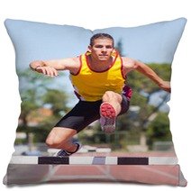 Male Track And Field Athlete During Obstacle Race Pillows 43776854