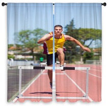 Male Track And Field Athlete During Obstacle Race Window Curtains 42723971