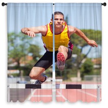Male Track And Field Athlete During Obstacle Race Window Curtains 43776854