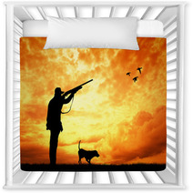 Man And Dog Hunters Silhouette At Sunset Nursery Decor 56750932