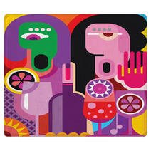 Man And Woman Talking At Table With Cocktail And Wine Glasses Rugs 60285147