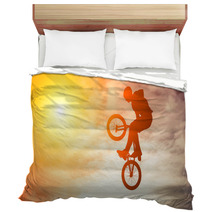 Man Doing An Jump With A BMX Bike In Sunset Sky Bedding 61147297