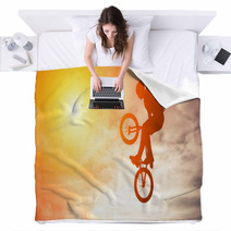 Man Doing An Jump With A BMX Bike In Sunset Sky Blankets 61147297