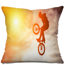 Man Doing An Jump With A BMX Bike In Sunset Sky Pillows 61147297