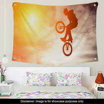 Man Doing An Jump With A BMX Bike In Sunset Sky Wall Art 61147297