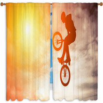 Man Doing An Jump With A BMX Bike In Sunset Sky Window Curtains 61147297