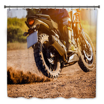 Man Extreme Riding Touring Enduro Motorcycle On Dirt Field Bath Decor 136884886