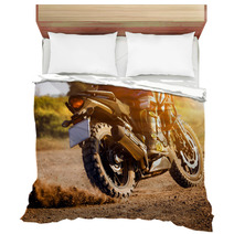 Man Extreme Riding Touring Enduro Motorcycle On Dirt Field Bedding 136884886