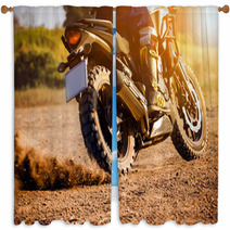Man Extreme Riding Touring Enduro Motorcycle On Dirt Field Window Curtains 136884886