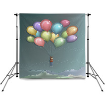 Man Flying With Colorful Balloons Backdrops 29302501