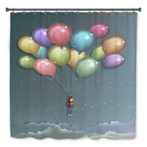 Man Flying With Colorful Balloons Bath Decor 29302501