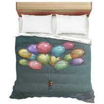 Man Flying With Colorful Balloons Bedding 29302501