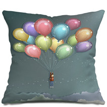 Man Flying With Colorful Balloons Pillows 29302501