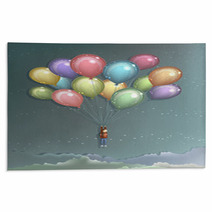 Man Flying With Colorful Balloons Rugs 29302501