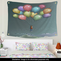 Man Flying With Colorful Balloons Wall Art 29302501