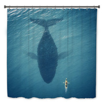 Man In A Boat Floats Next To A Big Fish Whale Bath Decor 49510969