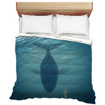 Man In A Boat Floats Next To A Big Fish Whale Bedding 49510969