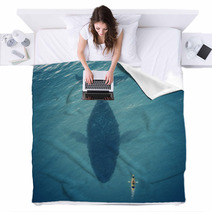 Man In A Boat Floats Next To A Big Fish Whale Blankets 49510969