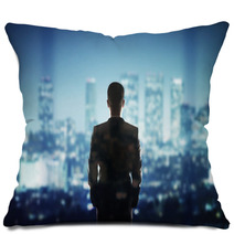 Man Looking To City Pillows 65639598
