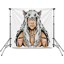 Man Native American Hunter Wolf Illustration Backdrops 163534636