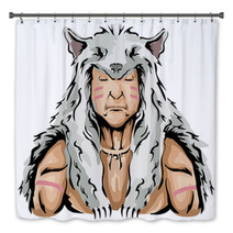 Man Native American Hunter Wolf Illustration Bath Decor 163534636