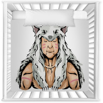 Man Native American Hunter Wolf Illustration Nursery Decor 163534636