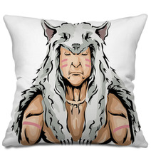 Man Native American Hunter Wolf Illustration Pillows 163534636