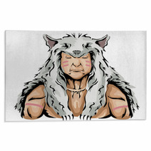 Man Native American Hunter Wolf Illustration Rugs 163534636