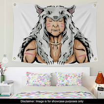 Man Native American Hunter Wolf Illustration Wall Art 163534636