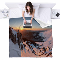 Man On Top As Silhouette In Mountain Blankets 93888316