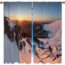 Man On Top As Silhouette In Mountain Window Curtains 93888316