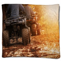 Man Riding Atv Vehicle On Off Road Track People Outdoor Sport Activitiies Theme Blankets 164659527