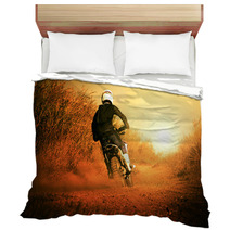 Man Riding Motorcycle In Motorcross Track Use For People Activit Bedding 96521190