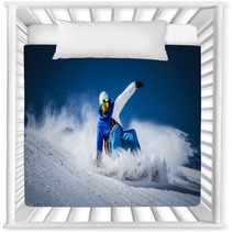 Man Snow Boarding In A Slope At Winter Nursery Decor 79354420