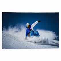 Man Snow Boarding In A Slope At Winter Rugs 79354420